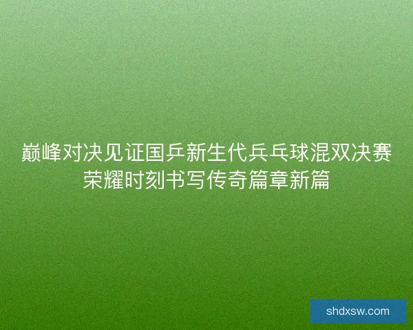 巅峰对决见证国乒新生代兵乓球混双决赛荣耀时刻书写传奇篇章新篇